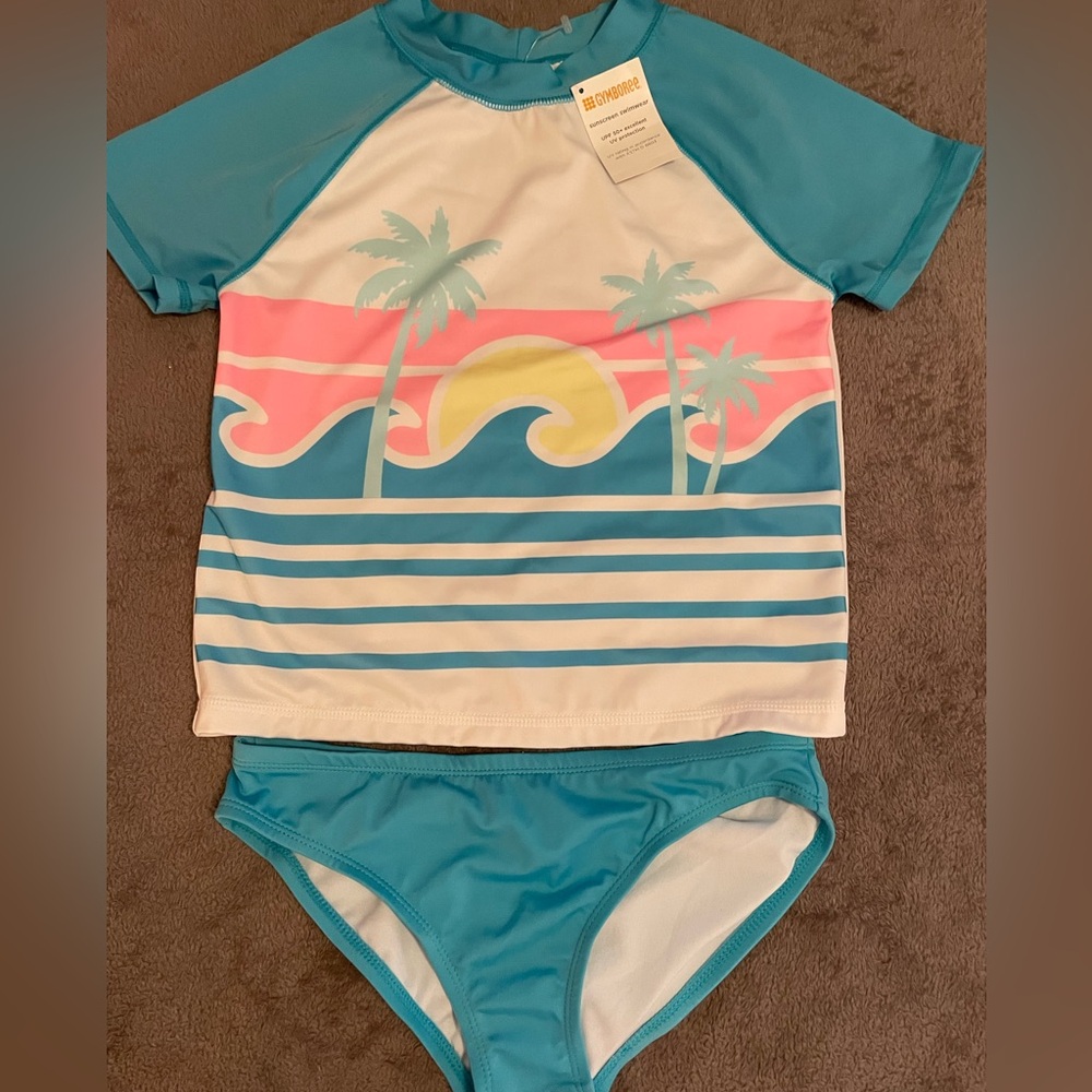 Girls Gymboree Aqua Rash Guard Swimsuit